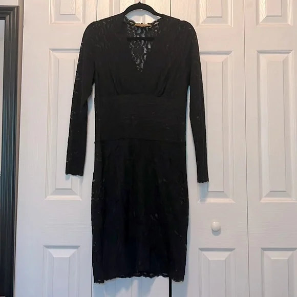 knee length dresses for ladies Cotton Lace Midi Dress Black main image 0